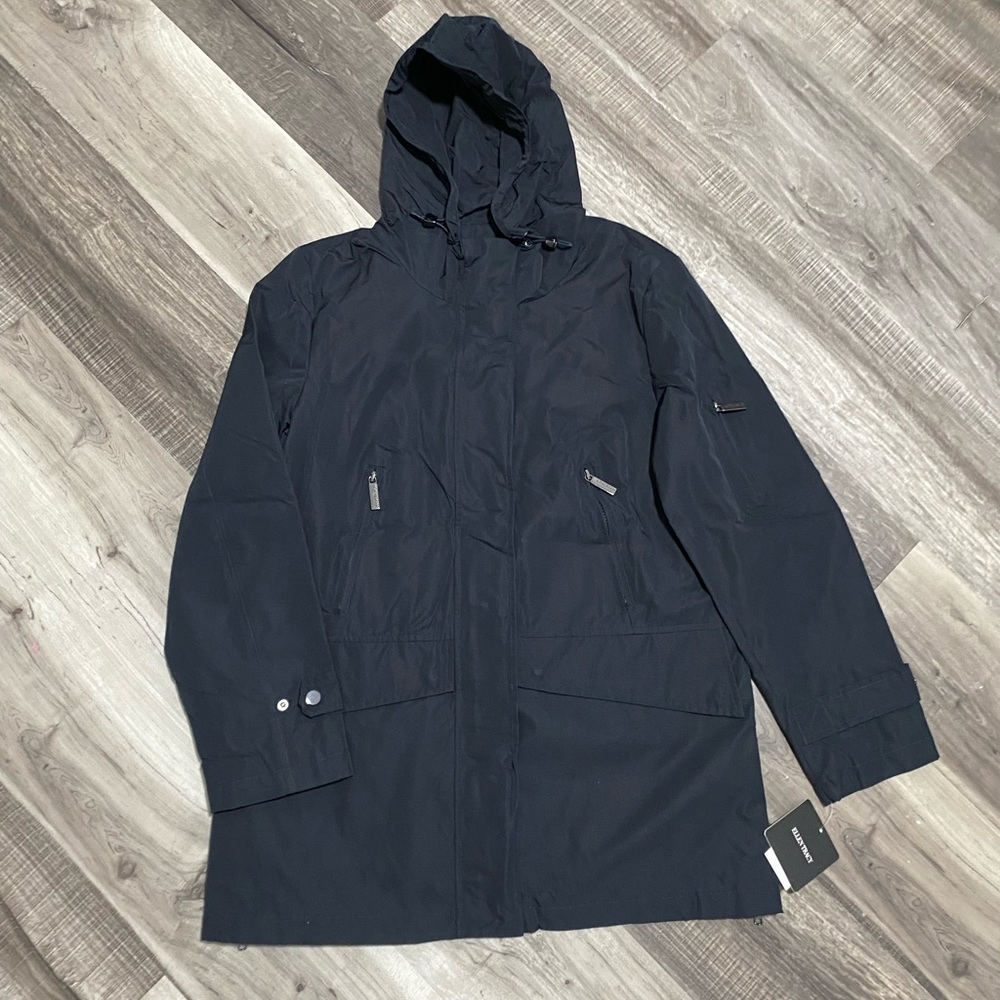 NWT ELLEN TRACY Women's City Rain Jacket with Hood Size Large Navy Blue NWT $150 - Picture 2 of 7